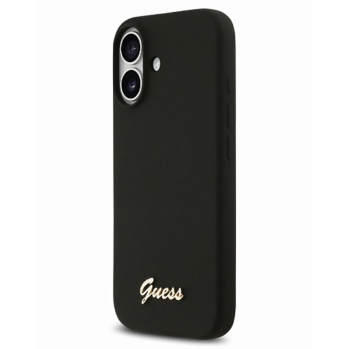 Чехол iPhone 17 Guess Liquid silicone Gold metal logo Hard Black MagSafe, черный