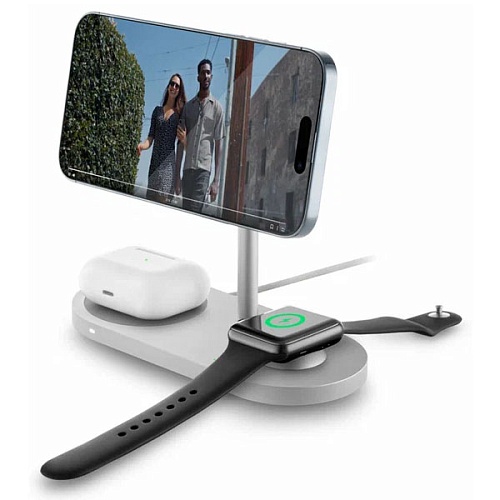 Беспроводная зарядная станция uBear Stage Magnetic Wireless (3в1), серебристый