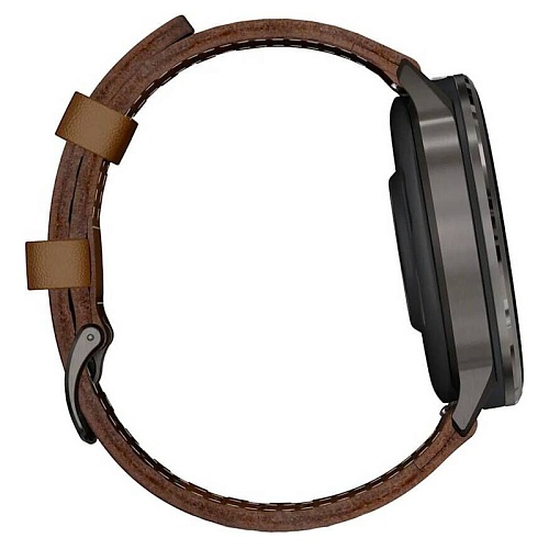 Спортивные часы Garmin Venu 4, 45 мм, корпус графитовый, коричневый кожаный ремешок