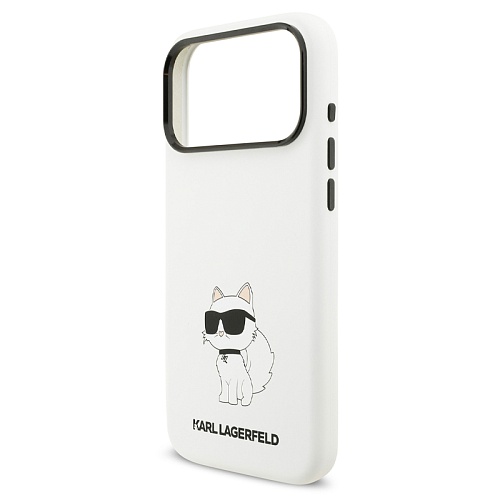 Чехол iPhone 17 Pro Lagerfeld Liquid silicone NFT Choupette Metal Cam Hard White MagSafe, белый
