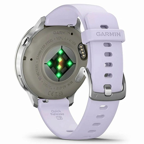 Спортивные часы Garmin Venu 4, 41 мм, корпус серебристый, силиконовый сиреневый ремешок