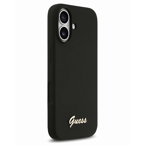 Чехол iPhone 17 Guess Liquid silicone Gold metal logo Hard Black MagSafe, черный