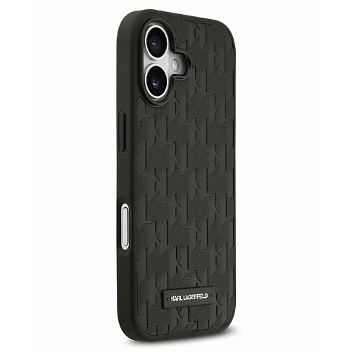 Чехол iPhone 17 Lagerfeld PU Saffiano Monogram Metal Plate logo Hard Black MagSafe, черный