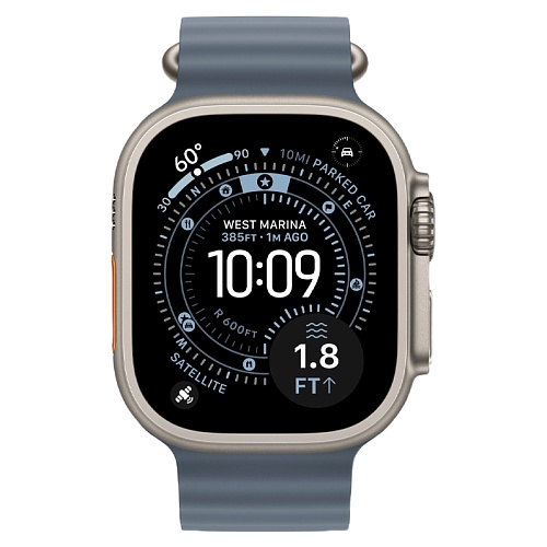 Apple Watch Ultra 3, 49 мм, корпус из натурального титана, Ocean Band синий