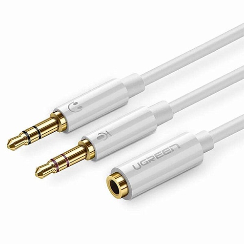 Кабель UGREEN AV140 Dual 3.5mm Male To 3.5mm Female Audio Cable Aluminum Case, белый