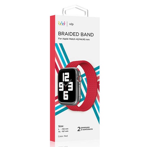 Ремешок нейлоновый плетёный "vlp" для Apple Watch 42/44/45, L/XL, 2шт, красный