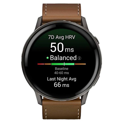 Спортивные часы Garmin Venu 4, 45 мм, корпус графитовый, коричневый кожаный ремешок