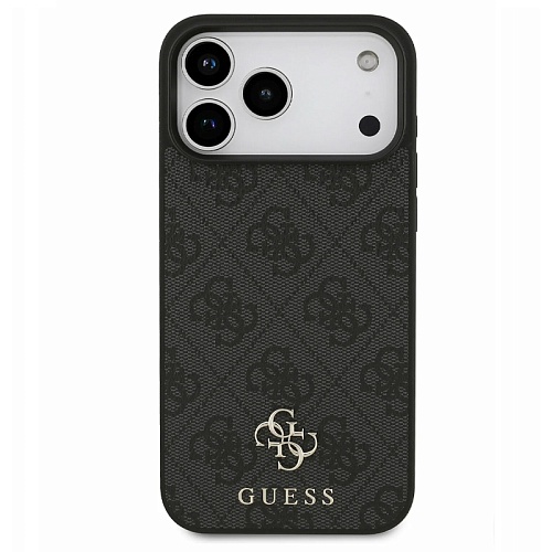Чехол iPhone 17 Pro Max Guess PU 4G Small metal logo Hard Black MagSafe, черный