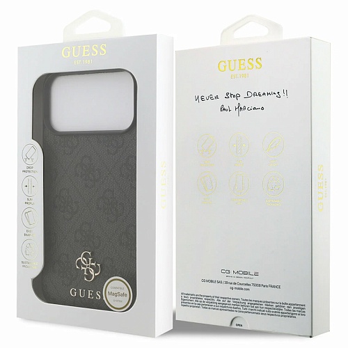 Чехол iPhone 17 Pro Max Guess PU 4G Small metal logo Hard Black MagSafe, черный