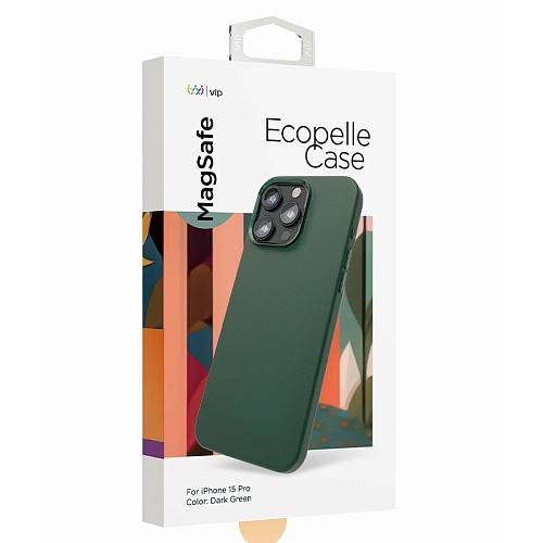 Чехол iPhone 15 Pro "vlp" Ecopelle Case MagSafe, темно-зеленый