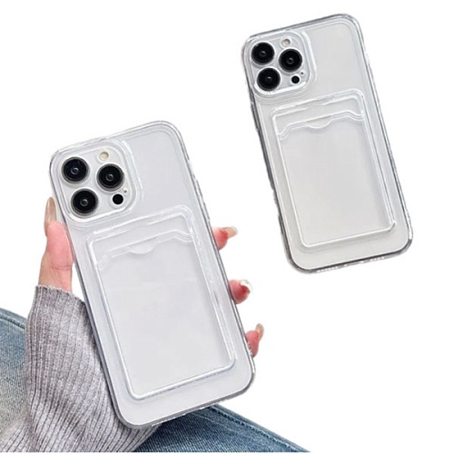 Чехол iPhone 16 Gurdini Silicone с отделением для карты, прозрачный