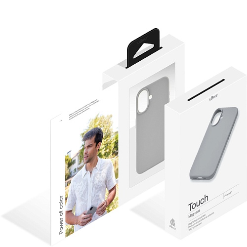 Чехол iPhone 17 uBear Touch Mag Case, MagSafe, светло-серый