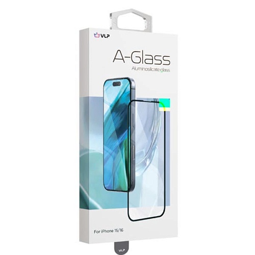 Стекло защитное 2.5D "vlp" A-Glass для iPhone 15/16 с черной рамкой