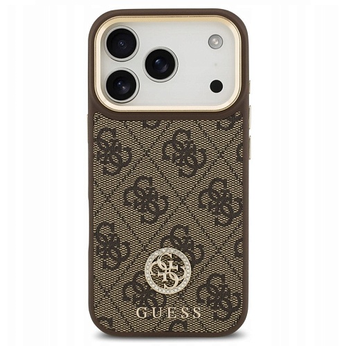 Чехол iPhone 17 Pro Guess PU 4G Diamond metal logo Gold camera Hard Brown MagSafe, коричневый