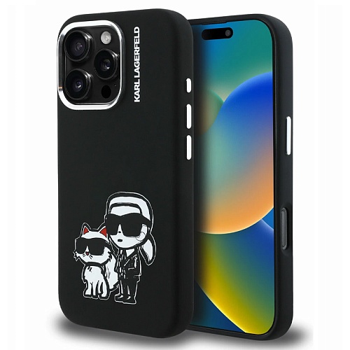 Чехол iPhone 16 Pro Max Lagerfeld Liquid Silicone Sketch Karl&Choup Metal cam Hard Blk MagSafe, черный