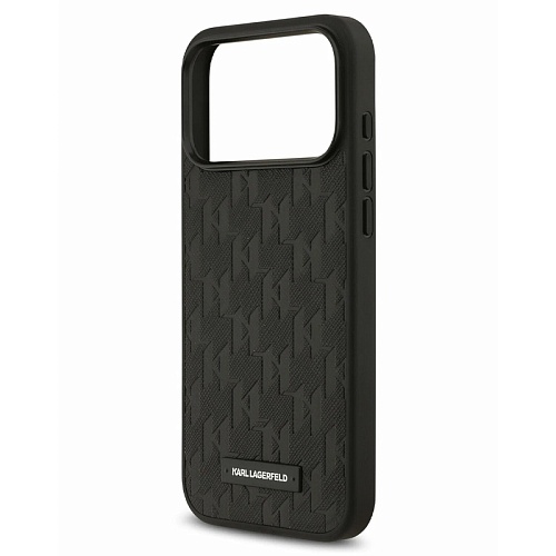 Чехол iPhone 17 Pro Max Lagerfeld PU Saffiano Monogram Metal Plate logo Hard Black MagSafe, черный