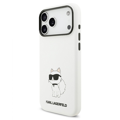 Чехол iPhone 17 Pro Lagerfeld Liquid silicone NFT Choupette Metal Cam Hard White MagSafe, белый