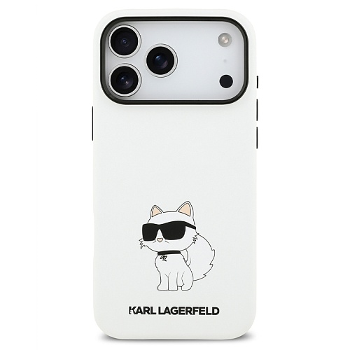 Чехол iPhone 17 Pro Lagerfeld Liquid silicone NFT Choupette Metal Cam Hard White MagSafe, белый