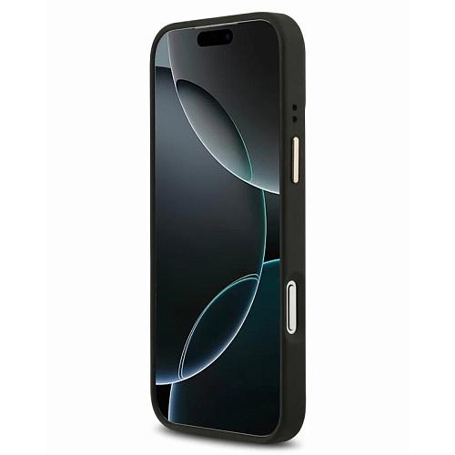 Чехол iPhone 17 Pro Guess PU 4G Plate metal logo and Gold camera Hard Black MagSafe, черный