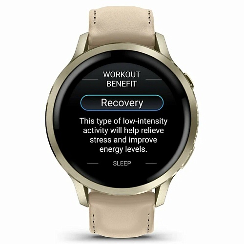 Спортивные часы Garmin Venu 4, 41 мм, корпус лунное золото, светло-песочный кожаный ремешок