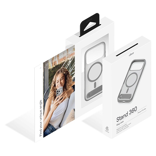 Чехол iPhone 17 Pro Max uBear Stand 360 Mag Case, MagSafe, серый