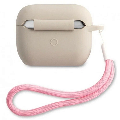 Чехол Airpods Pro Guess Silicone case Script logo with cord, серый/розовый