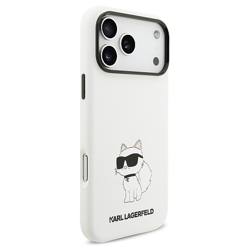 Чехол iPhone 17 Pro Lagerfeld Liquid silicone NFT Choupette Metal Cam Hard White MagSafe, белый