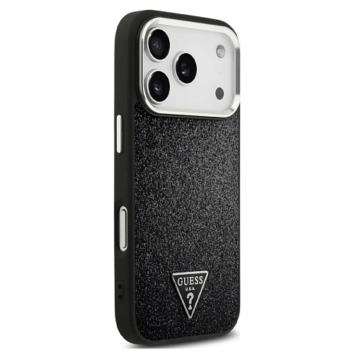 Чехол iPhone 17 Pro Max Guess Fixed Glitters Tringle metal logo & Camera Hard Black MagSafe, черный