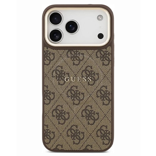Чехол iPhone 17 Pro Max Guess PU 4G Classic metal logo Gold camera Hard Brown MagSafe, коричневый