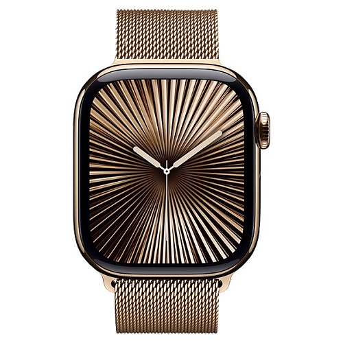 Apple Watch Series 10, 42 мм, корпус из титана золотистого цвета, миланский сетчатый браслет золотистого цвета
