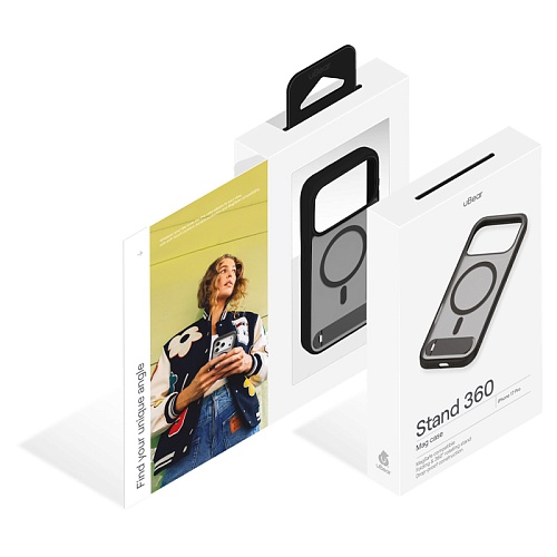 Чехол iPhone 17 Pro Max uBear Stand 360 Mag Case, MagSafe, черный