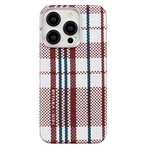 Чехол PITAKA MagEZ Case 5 для iPhone 15 Pro MAX, принт красно/белые линии