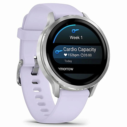 Спортивные часы Garmin Venu 4, 41 мм, корпус серебристый, силиконовый сиреневый ремешок