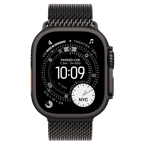 Apple Watch Ultra 3, 49 мм, корпус из титана черный, Titanium Milanese Loop черный