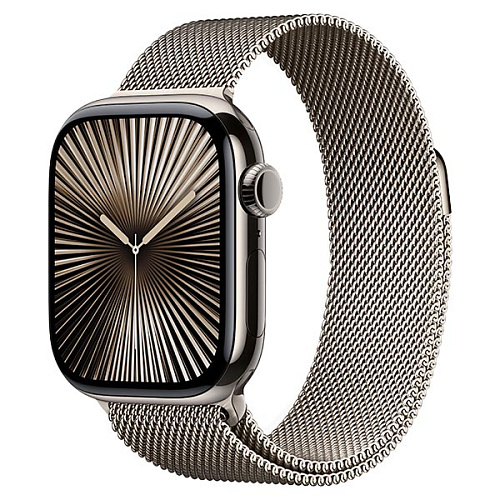 Apple Watch Series 10, 46 мм, корпус из титана, миланский сетчатый браслет цвета натуральный титан