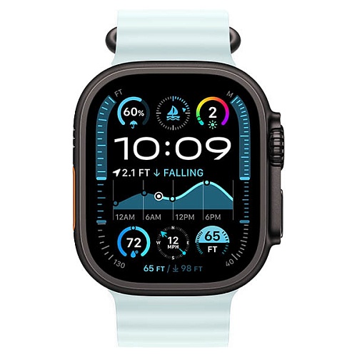 Apple Watch Ultra 2 2024, 49 мм, корпус из черного титана, Ocean Band, ледяной голубой