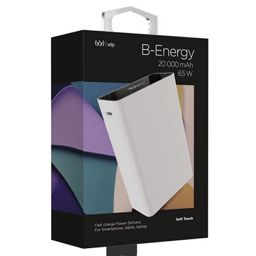 Аккумулятор внешний "vlp" B-Energy 20000mAh 65W, USB-C+USB-A, белый