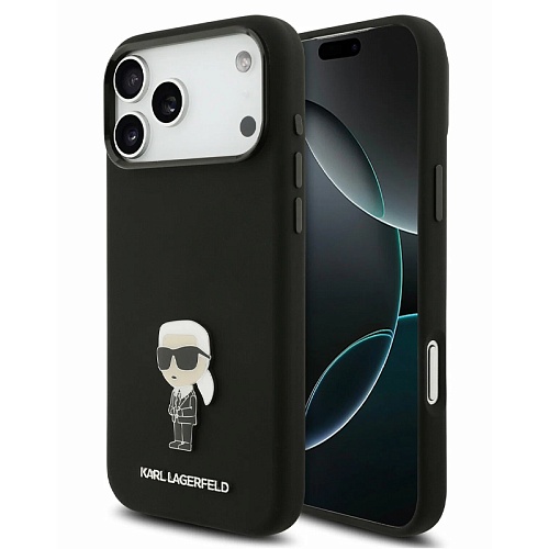 Чехол iPhone 17 Pro Lagerfeld Liquid silicone NFT Karl Ikonik Metal pin & Camera Hard Black, черный