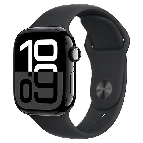 Apple Watch Series 10, 46 мм, алюминий цвета черный оникс, спортивный ремешок черного цвета
