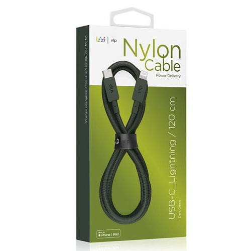 Дата-кабель "vlp" Nylon Cable USB С - Lightning MFI, 1.2м, темно-зеленый