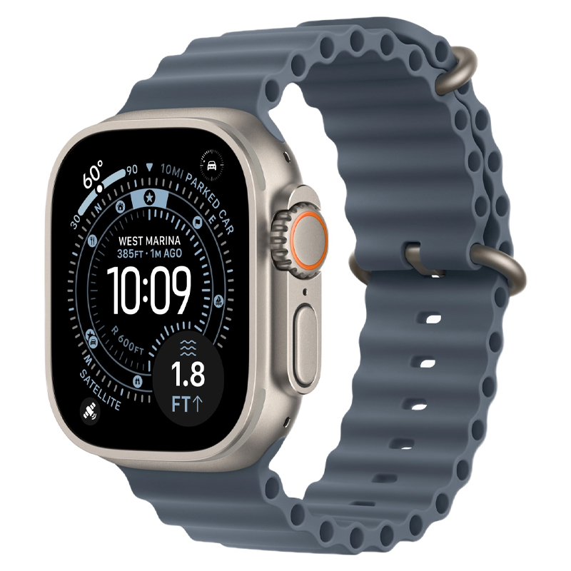 Apple Watch Ultra 3, 49 мм, корпус из натурального титана, Ocean Band синий
