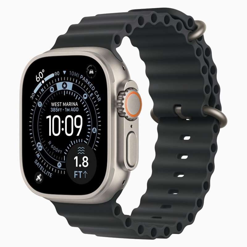 Apple Watch Ultra 3, 49 мм, Корпус Из Натурального Титана, Ocean Band черный