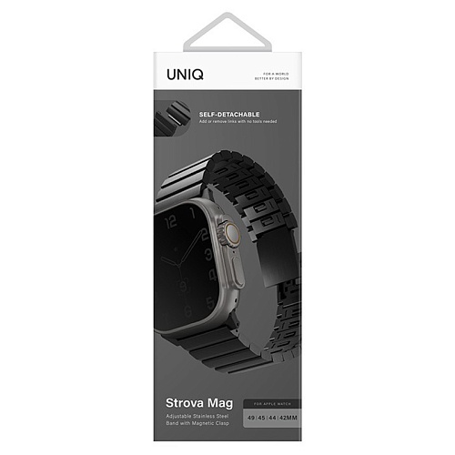 Ремешок Apple Watch 49/46/45/44mm Uniq Strova MAG Strap Link Steel, черный