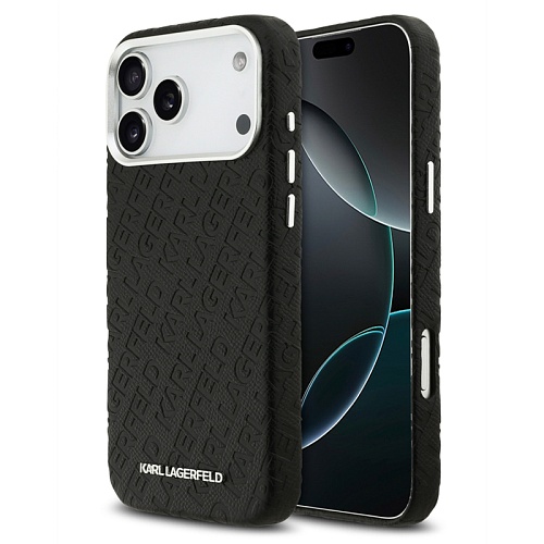 Чехол iPhone 17 Pro Max Lagerfeld PU Full Wrapped Repeated logo Metal Cam Hard, черный