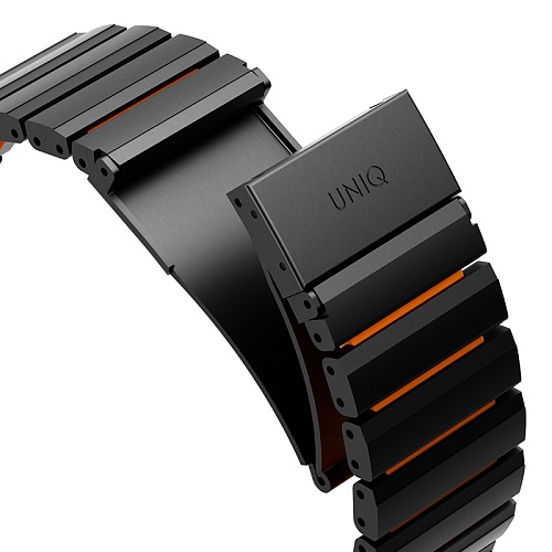 Ремешок Uniq Apple Watch 49/46/45/44 mm Strova Flex Steel Band, черный/оранжевый