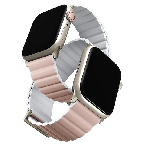 Ремешок Apple Watch 42/41/40 Uniq Revix Premium Ed. Leather/Silicone, белый/розовый