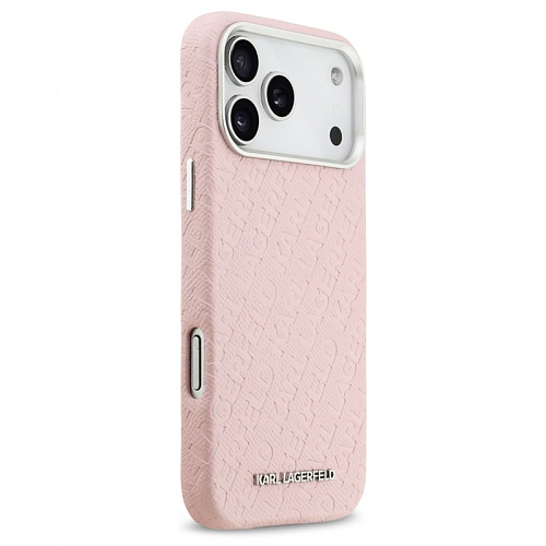 Чехол iPhone 17 Pro Max Lagerfeld PU Full Wrapped Repeated logo Metal Cam Hard, розовый