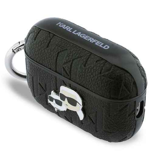 Чехол Airpods Pro 3 Lagerfeld PU Saffiano Monogram with ring NFT Metal Head Karl & Choup, черный