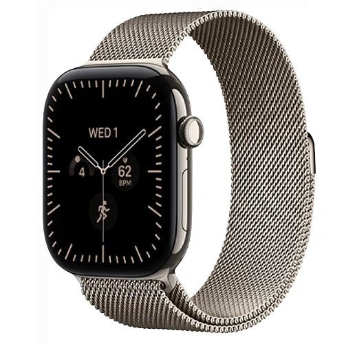 Apple Watch Series 12, 46 мм, корпус из титана, Titanium Milanese Loop натуральный