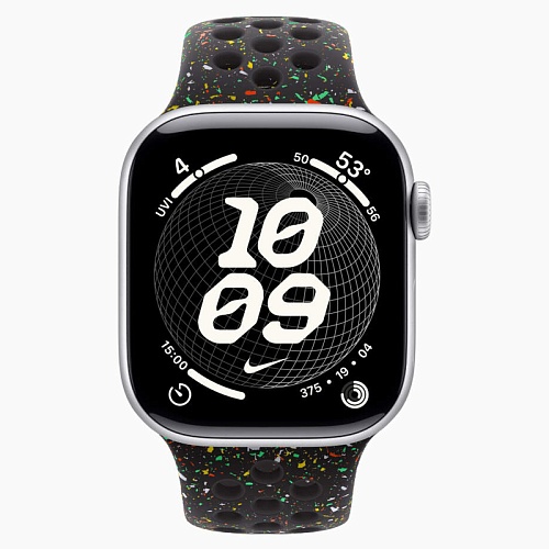 Apple Watch Series 11, 42 мм, корпус алюминий серебро, Nike Sport Band, черный